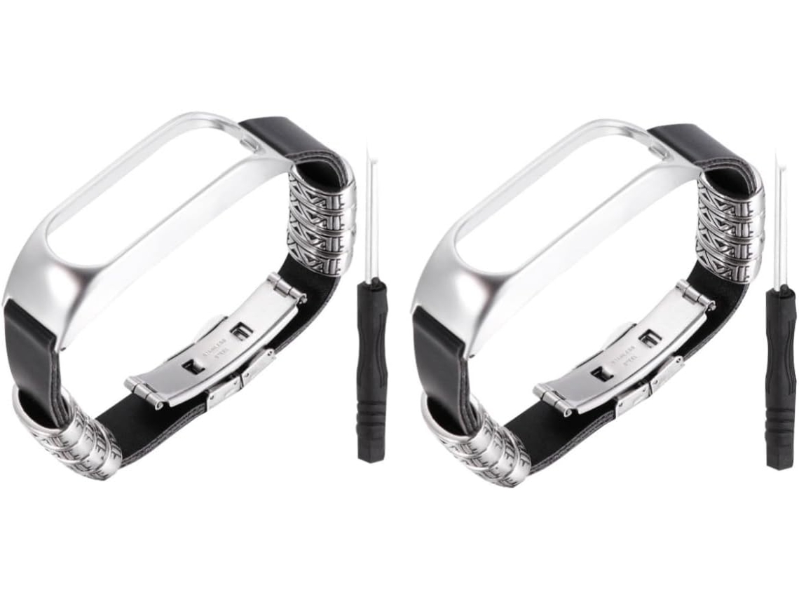 Juego De 2 Correas De Reloj De Metal De Lujo Para Pantallas Táctiles, Negras Con Marco Plateado, Accesorio Elegante.