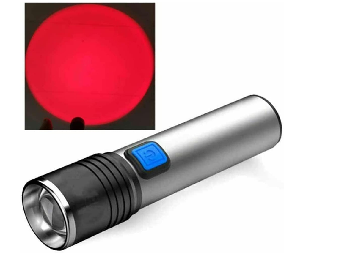 Linterna, luz roja, linterna LED con zoom, portátil con zoom, luz roja de mano para pesca, resistente al agua (gris) YIZHOOD