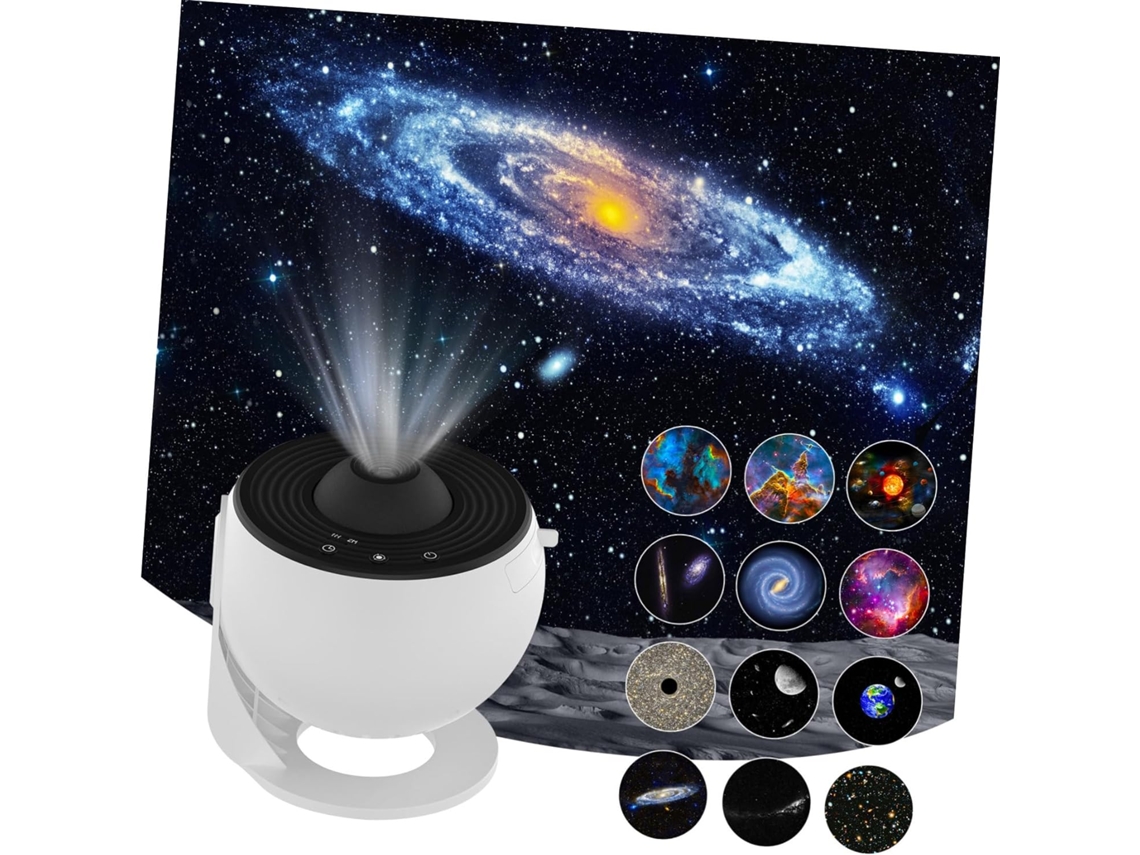 Lámpara Nocturna Galaxia Blanca Con Patrones De Luna, Estrellas Y Nebulosa, Rotación Silenciosa.