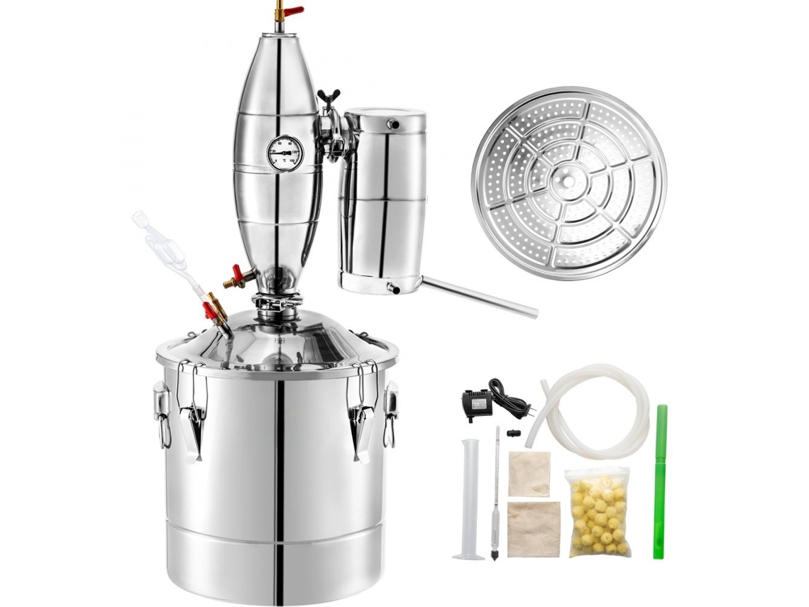 Alambique de 30L con termómetro y accesorios para destilar licores y destilación por vapor