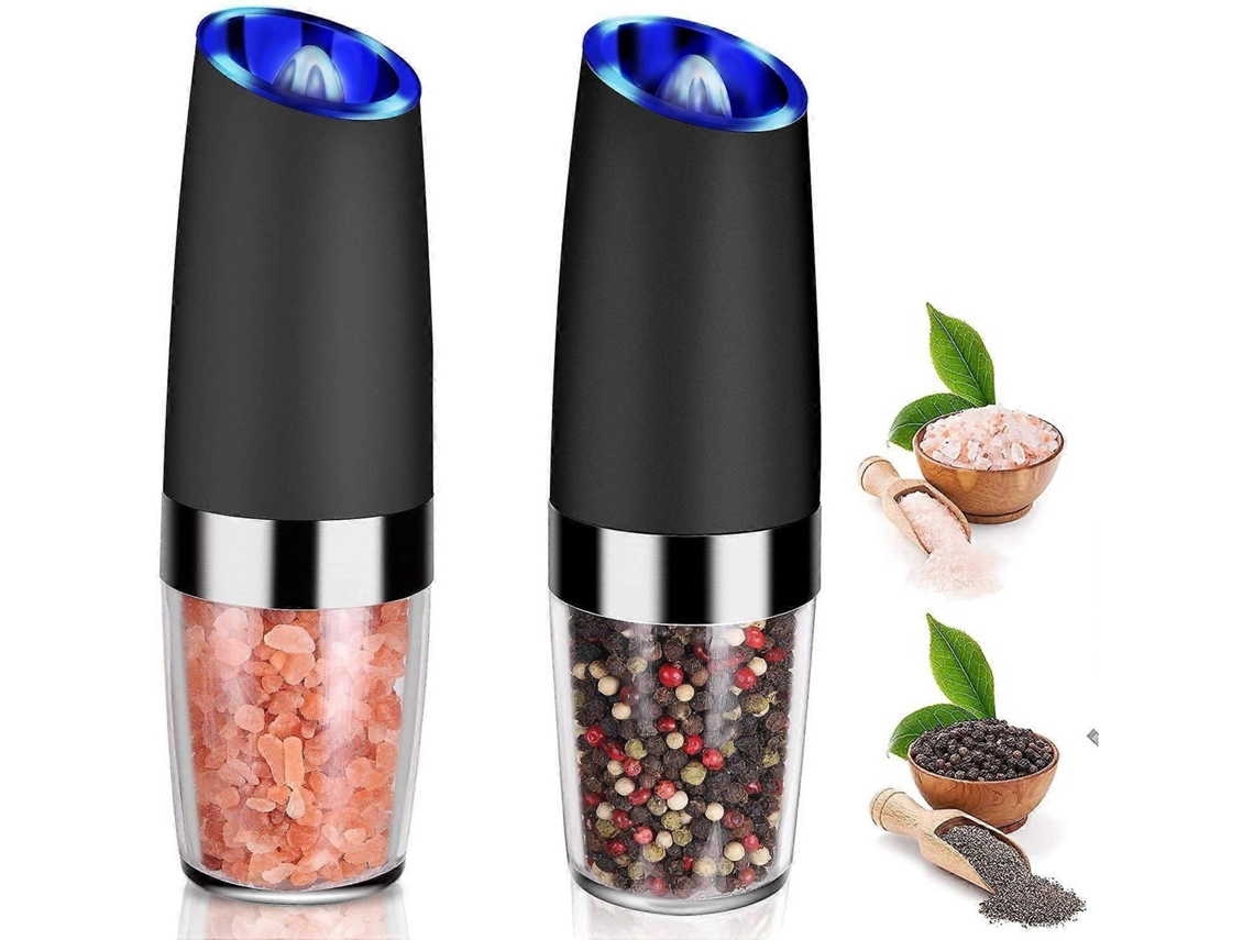 Molinillo de pimienta eléctrico automático Rosewell con luz azul y ajuste de molienda, 2 unidades