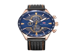 Reloj De Muñeca Redondo De Moda Con Correa De Cuero Cuarzo Para Hombre (azul Oro Rosa Negro)