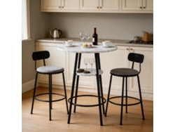 Mesa De Bar De Mármol Blanco Con Estructura De Metal Negro, 60x89 Cm, Para Cocina.