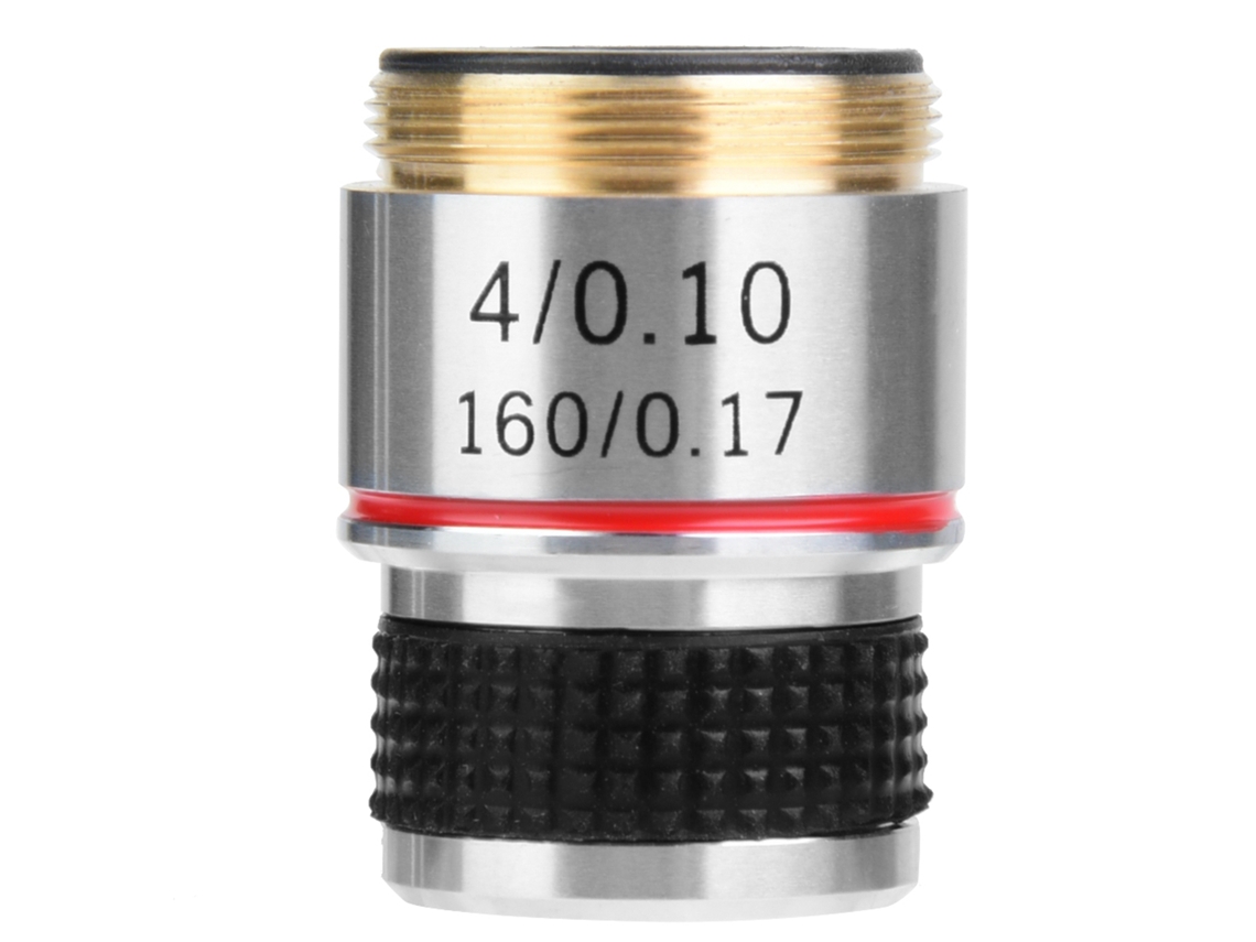 Lente Objetivo Acromática 4x Para Microscopio Biológico 160/0.17 Con Aleación De Aluminio Duradera