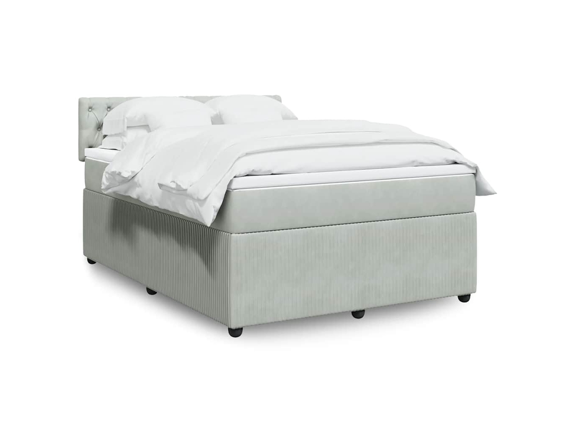 Cama Box Spring Con Colchón Terciopelo Gris Claro 160x200 Cm