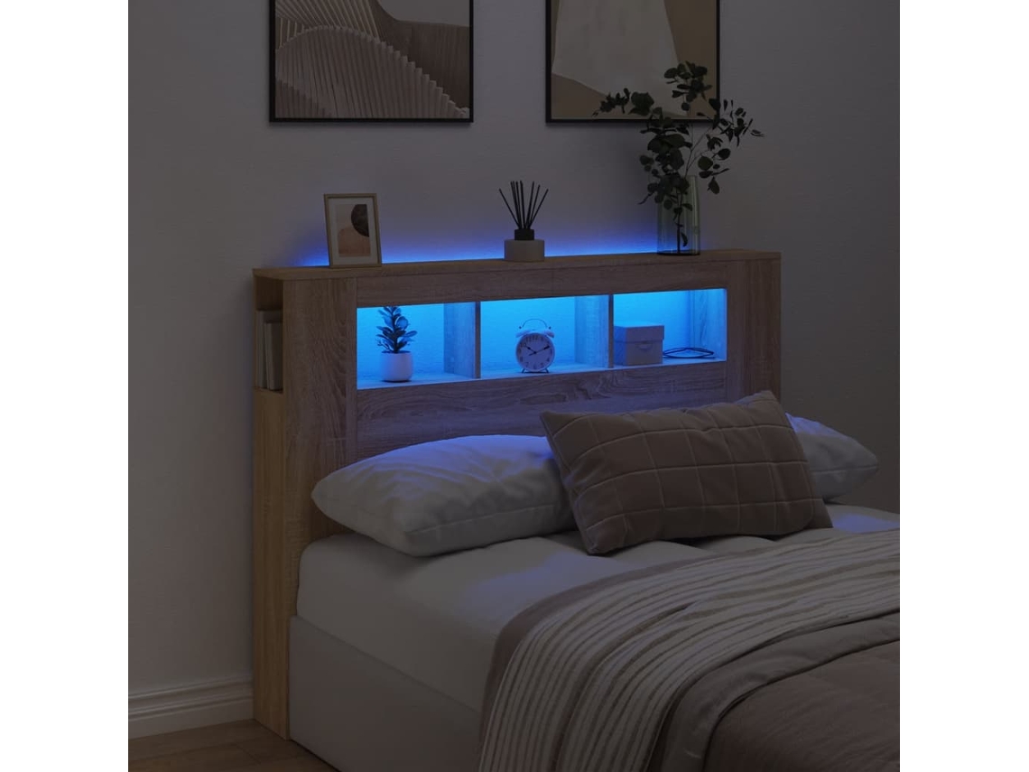 Cabecero Led Madera Ingeniería Roble Sonoma 140x18,5x103,5 Cm