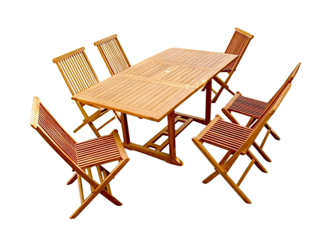 Conjunto de Comida CONCEPT U Kajang Teca Sólida 6 Personas: Mesa Rectangular + 6 Sillas