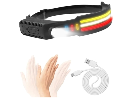 BISBISOUS Linterna Frontal Led Recargable 1200Lm con Control por Sensor de Movimiento 10 Modos de Luz Ipx4 Impermeable Negro