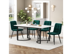 Conjunto Sala Jantar 5 Peças 140x80 Cm - Mesa Com 4 Cadeiras Veludo Verde Escuro - Preto