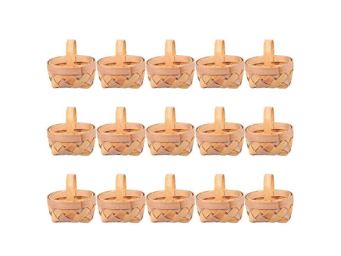 Rebe-15 Cestas Miniaturas De Madera Tejidas A Mano Para Pascua Niños Almacenamiento Dulces Regalos Decoración 6,50x5,00x3,50cm