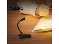Lámpara de lectura LED portátil recargable por USB con clip, giratoria 360° MDUG (negra)