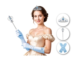Kit de Princesa azul adulto Guantes, Corona y cetro