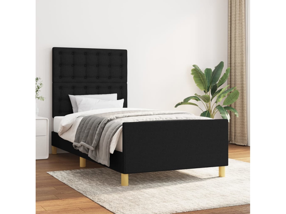 Estructura De Cama Sin Colchón Tela Negro 100x200 Cm