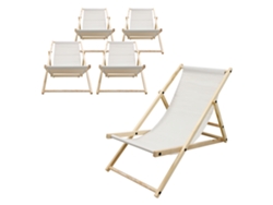 5x Sillas De Playa Ecd Germany Beige Madera De Pino Tejido Impermeable Carga Hasta 120kg