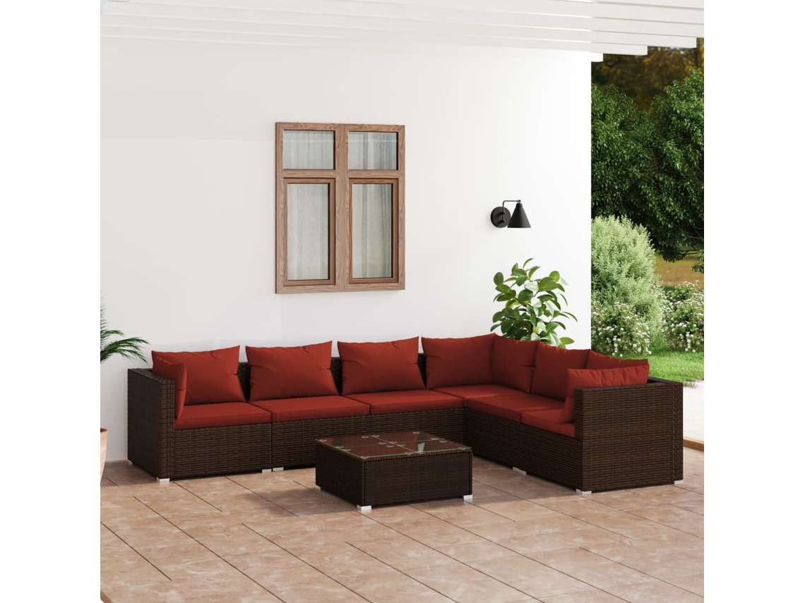Conjunto de jardín de 7 piezas con cojines de mimbre marrón de DKD Home Decor