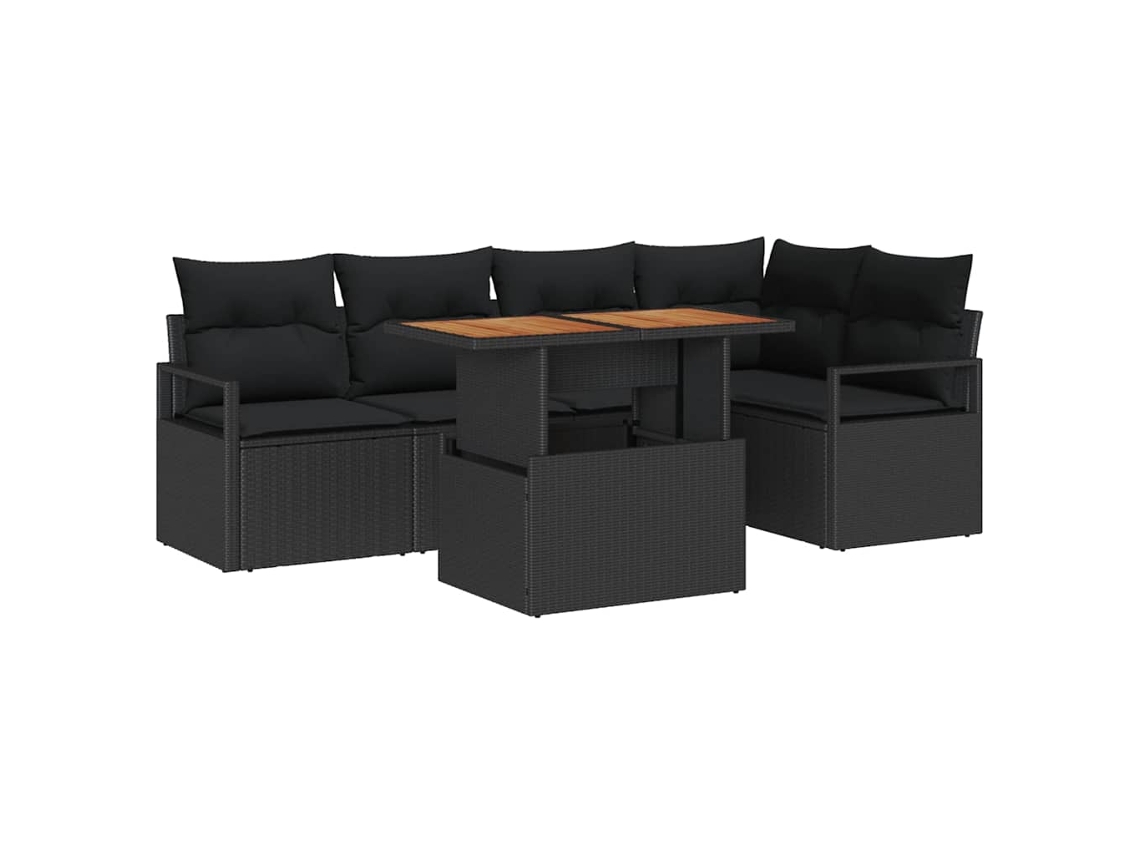 Maison Exclusive - Conjunto de sofás de jardín de ratán sintético negro de 6 piezas