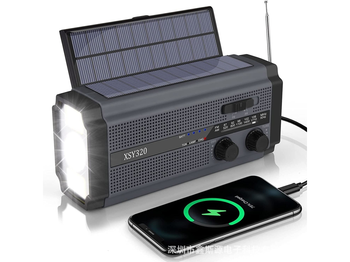 Radio Am/fm Con Energía Solar, Batería De 5000 Mah Y Linterna Led Desmontable, Ideal Para Uso En Exteriores.