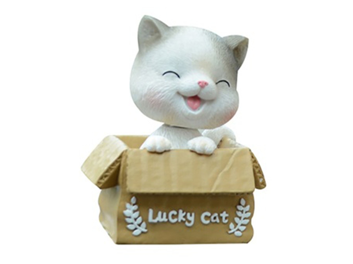 Decoración Para El Salpicadero Del Coche Con Forma De Gato De La Suerte Y Cabeza Oscilante, Fabricada En Resina: Una Adorable Figura Animada Para El Interior Del Automóvil.