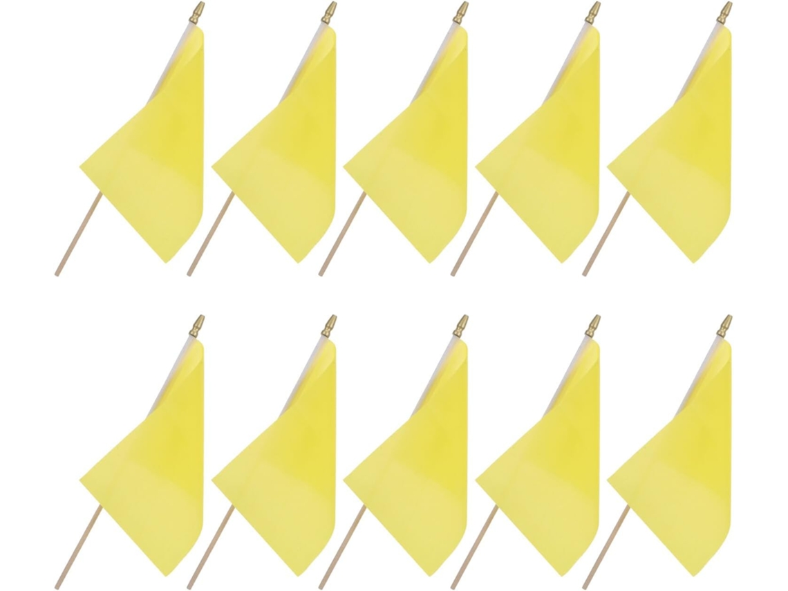 Banderas Pequeñas Inoomp, 10 Unidades Con Palo De Madera, Rectangulares, 14x21cm, Amarillas, Banderass Para Proyectos