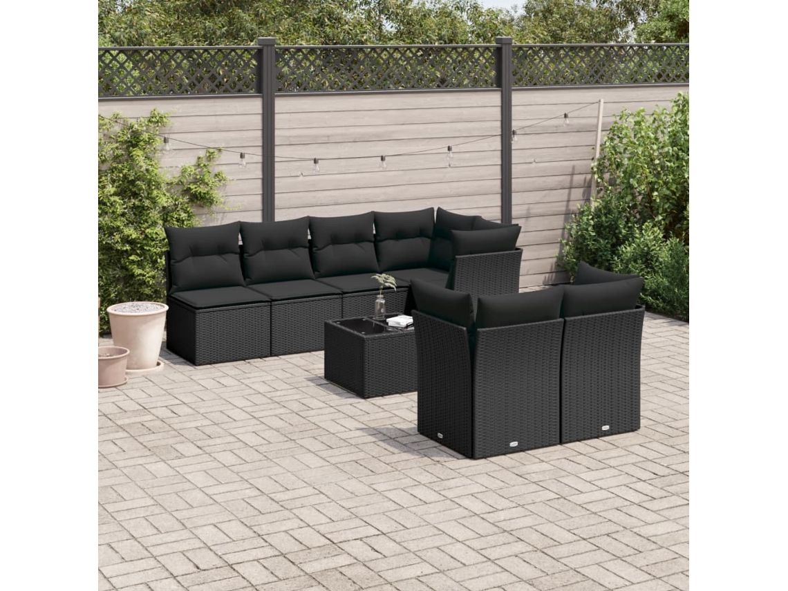 Conjunto de sofá de jardín de 8 piezas con cojines en mimbre sintético negro de DKD Home Decor