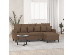 Sofá De 3 Plazas Con Taburete De Tela Marrón 180 Cm