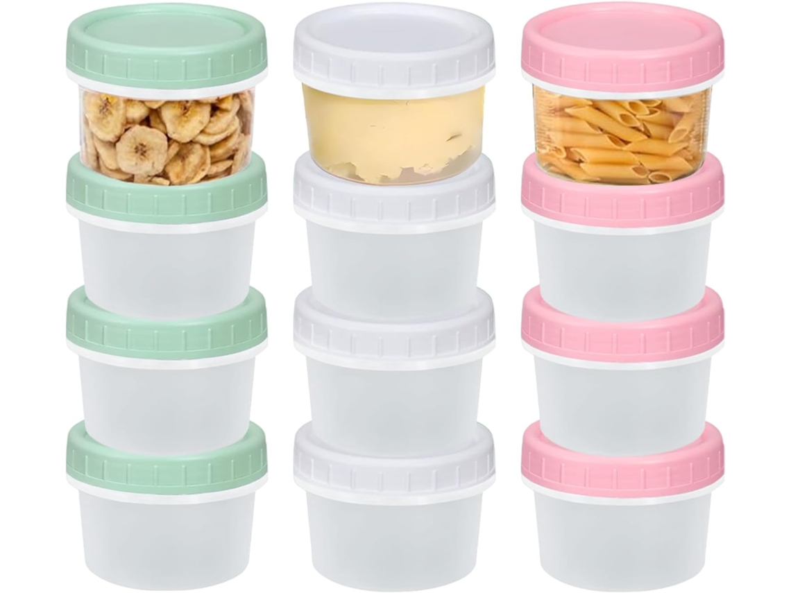 12 Pequeños Recipientes De Plástico Con Tapa - Envases Para Alimentos - Reutilizables - Aptos Para Congelar