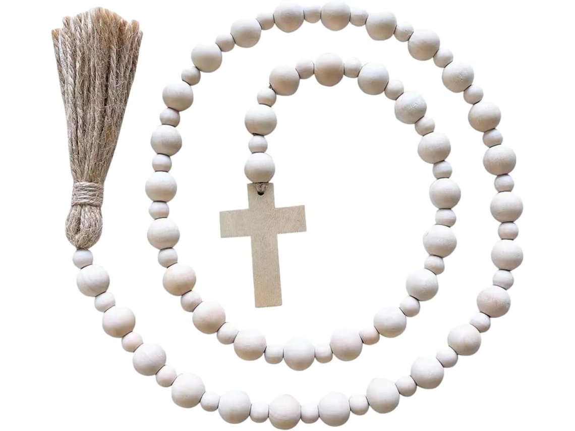 Guirnalda Cuentas Madera Natural Borlas Colgante Decoración Rústica Cuerda Pascua Accesorio Decorativo Puerta