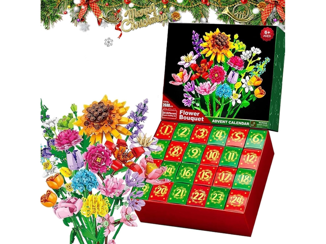 Calendario de Adviento 2025 con 24 días de sorpresas navideñas y una caja sorpresa de ramos de margaritas.