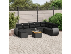 Conjunto de sofá de jardín de 9 piezas con cojines, ratán negro, Dkd Home Decor