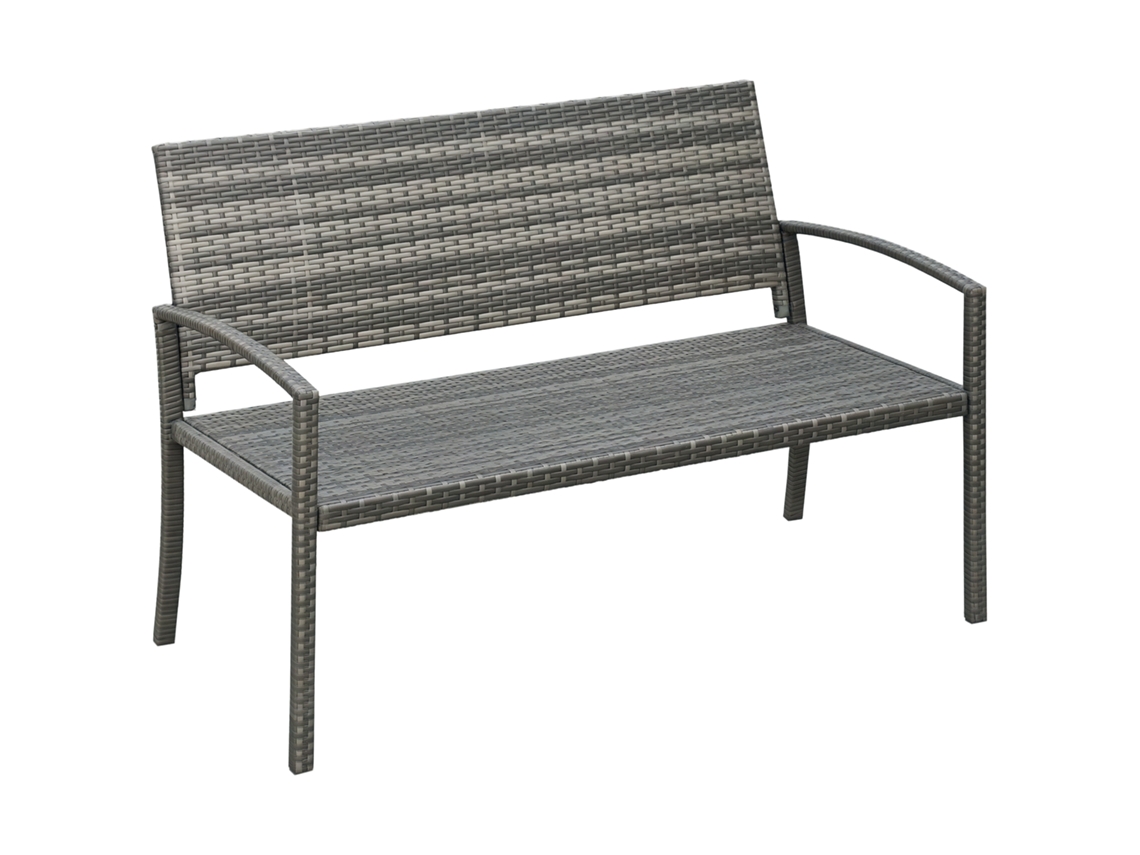 Banco Jardín, Ratán, Acero, 2 Personas, 122x60x85cm, Gris