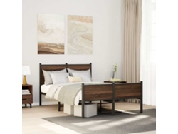 Estructura De Cama Sin Colchón Metal Marrón Roble 120x190 Cm