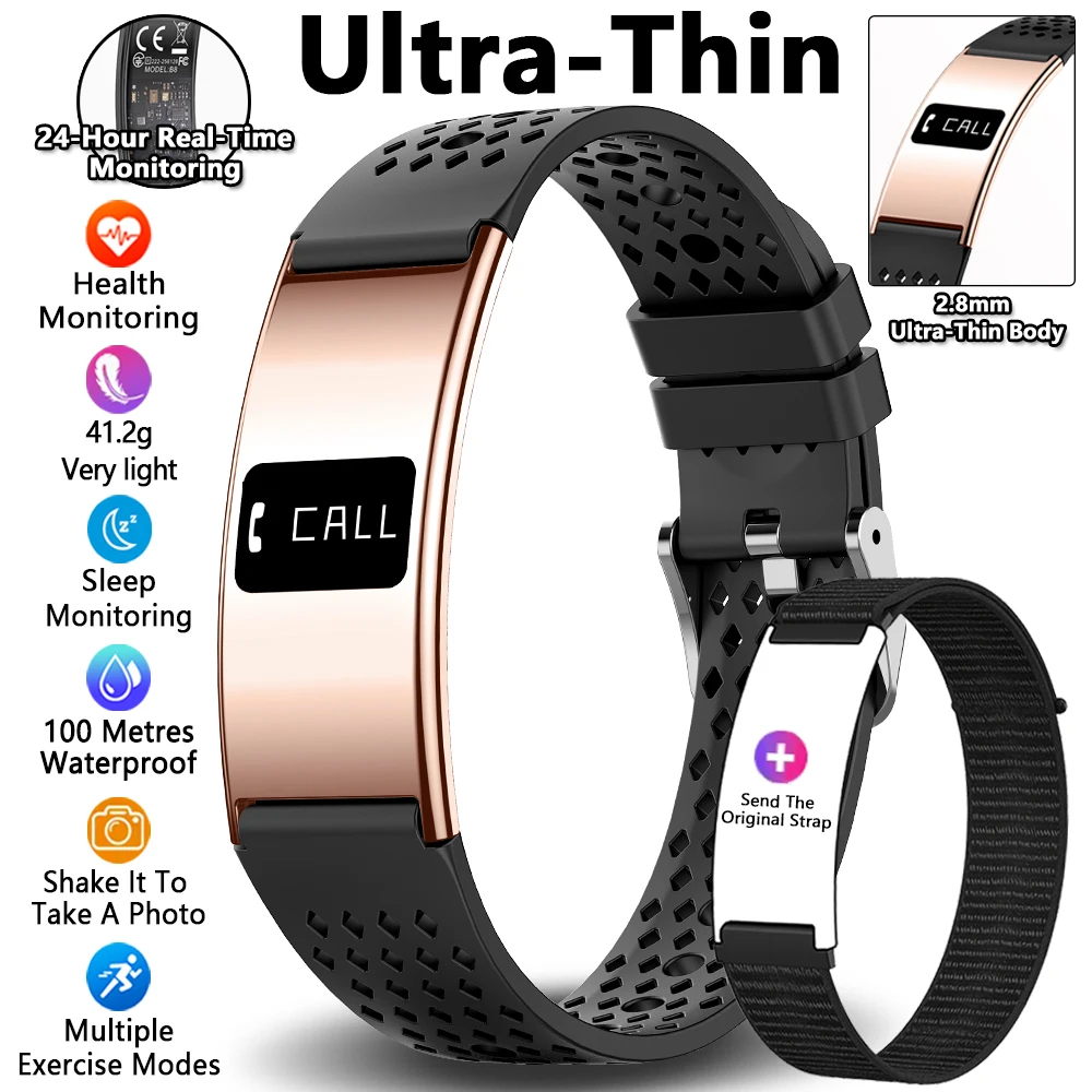 Pulseira Inteligente com Monitoramento de Frequência Cardíaca e Sono, Lembretes de Chamadas e Função de Exercício. MDUG (preta)