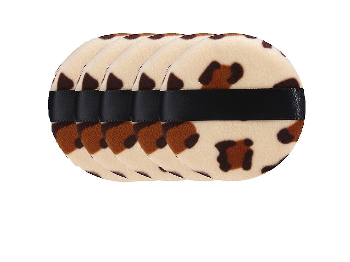 5 Esponjas De Maquillaje De Pelo De Leopardo Redondas Dobles Para Polvos Secos Y Compactos