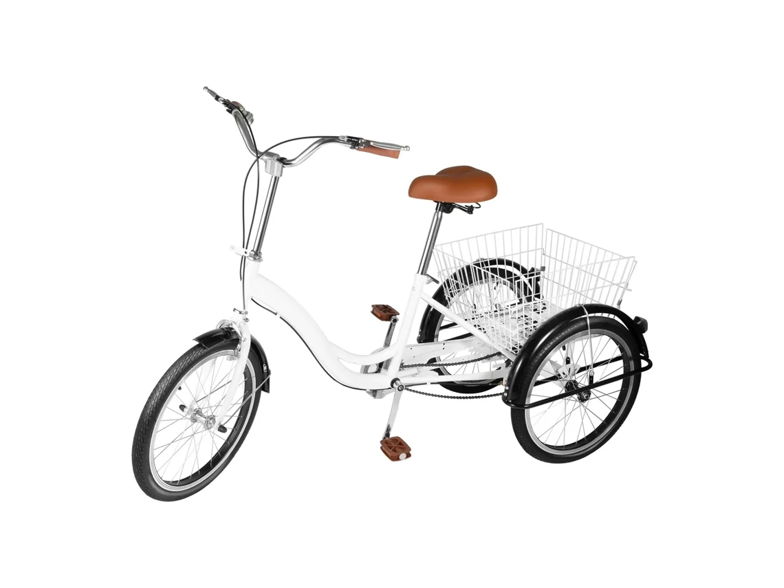 Triciclo para adultos de 20 pulgadas, alta durabilidad, cesta trasera grande, color blanco OEM