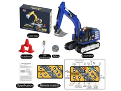 Miniexcavadora 1:64, carrocería metálica, con efectos de sonido y luz, altura ajustable MDUG (azul oscuro)