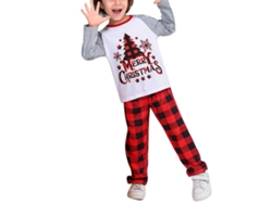 Pijamas Navideños Para Niños 2y, Cuello Redondo, Mangas Largas, Patrón De Árbol Y Cuadrícula, Rojo, Conjunto Familiar