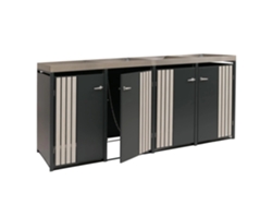 Abri Pour 4 Poubelles Avec Bac À Plantes Coffre Poubelles 125 X 260 X 84 Cm En Métal Antracita Aspecto Bois Clair 04_0009314