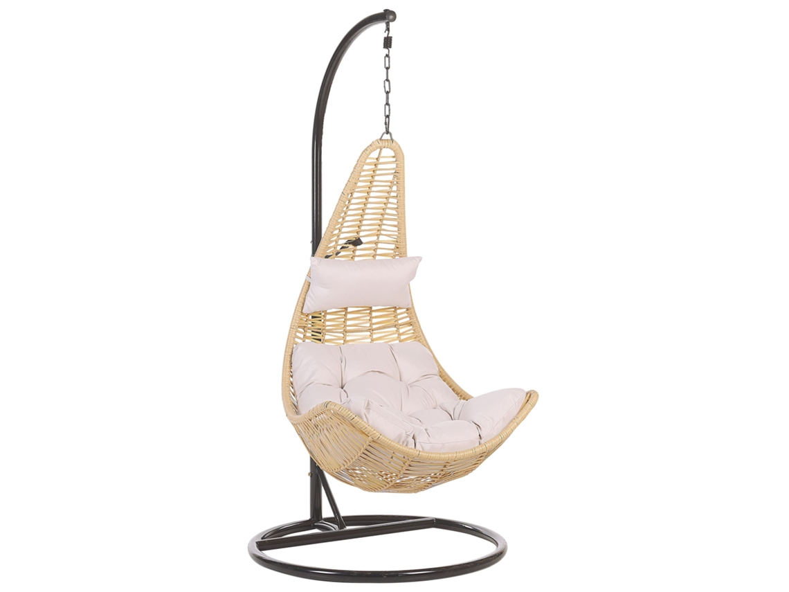 Silla colgante con soporte BELIANI Atri de Ratán sintético Natural 95x95x200