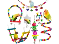 2026-46707-juguetes Para Aves Linjou 7 Piezas Columpios Campanas Espejo Ladders Masticables Para Periquitos Y Loros