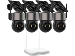 Kit De 4 Cámaras Solaires D'extérieur, Zoom X10, Ptz, Vigilancia Wi-fi, 3 Mp Hd, Batería