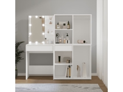 Tocador  Mesa de maquillaje con dos armarios y luces LED de madera blanca WSD195910