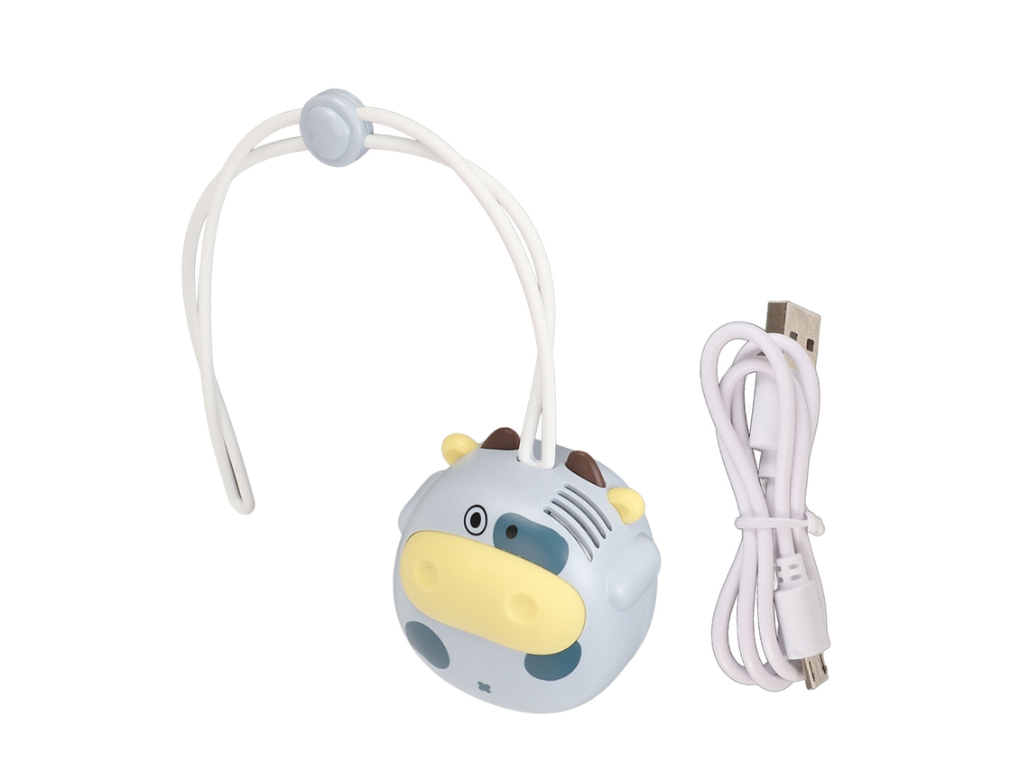 Abanico Colgante Mini Para Cuello Sin Aspas Recargable Usb Cow Shape Cartoo Blue