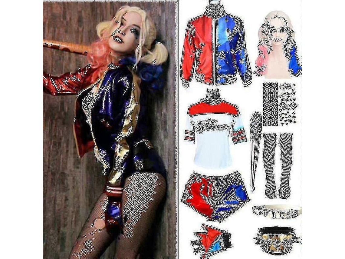Disfraz De Harley Quinn Para Adulto Para Halloween Con Camiseta, Chaqueta, Pulsera, Cinturón Y Peluca - Conjuntos Para Fiestas