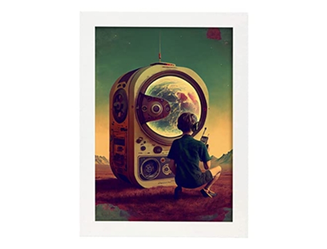 NACNIC Poster Transmision de Radio En Estilo Surrealismo Cinematográfico Ilustraciones y Grabados de Historieta A3 Marcos Blancos