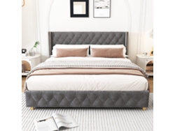Cama Para Adultos Acolchada De Terciopelo - 140x190 Cm - Con Somier - Gris
