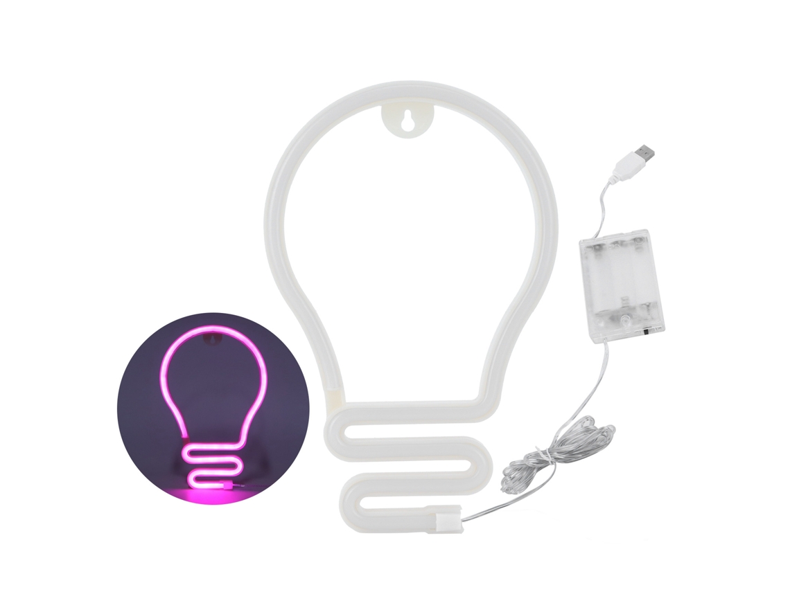 2026-luz De Neón Led En Forma De Bombilla Para Decoración De Pared Fiesta Navidad Boda Usb/batería Rosa