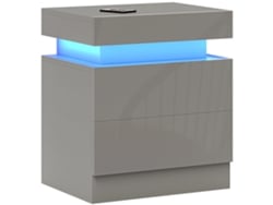 Mesita De Noche Led Con 2 Cajones Para Dormitorio/sala De Estar, 45x35x52 Cm, Gris.