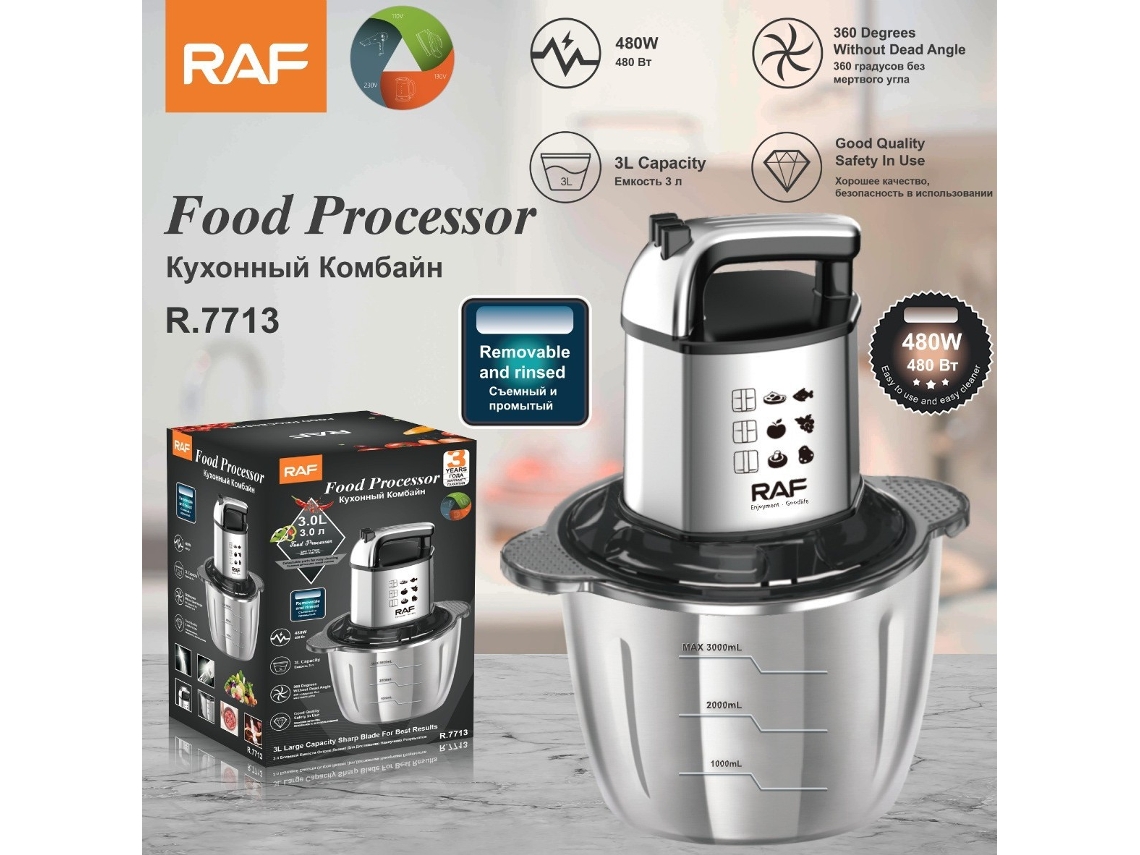 Picadora de carne eléctrica multifuncional Euro Meter de 3 l, gran capacidad, de acero inoxidable, para embutir ajos y ablandar carne.
