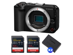 Canon EOS R50 V + 2 tarjetas Sandisk Extreme Pro UHS II SDXC de 64 GB + 2 cámaras Canon LP e17 + libro electrónico “20 consejos para fotos impresionantes”