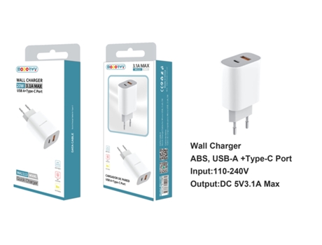 Cargador Con Entradas Usb Tipo-C Y 2.0 MODORWY Ma1113 (Blanco)